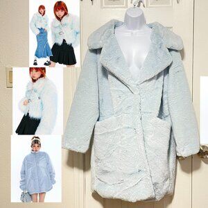 blue faux fur coat